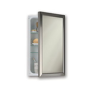 NuTone 625N244SNCX 16" x 26" Reversible Hinge Single Door Recessed Medicine Cabinet with Framed Mirror from the Hampton Collection