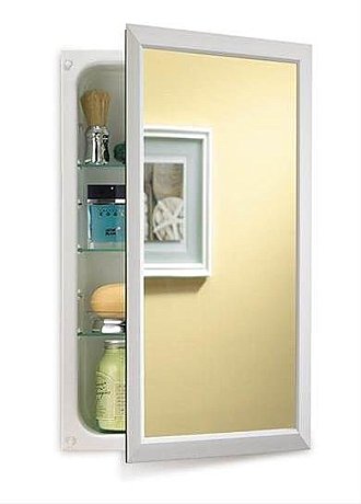 NuTone 625N244WHCX 16" x 26" Reversible Hinge Single Door Recessed Medicine Cabinet with Framed Mirror from the Hampton Collection