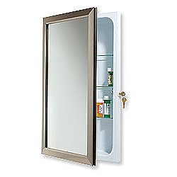 NuTone 625N244SNCLX Single Door Recessed 3 Adjustable Glass Shelf Locking Medicine Cabinet, Reversible Handing, Flat Front Mirror, Softclose Door System